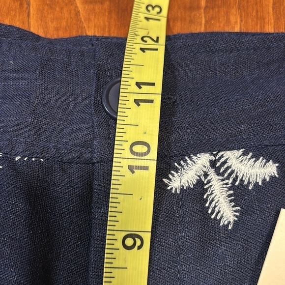 Elie Tahari Navy Blue/W Cream Colored Embroidered Palm Trees Wide Leg Size 10 - Picture 3 of 14